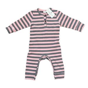 Trendy Littles Baby Romper Size 9–12 Months Pink Gray Stripe One Piece